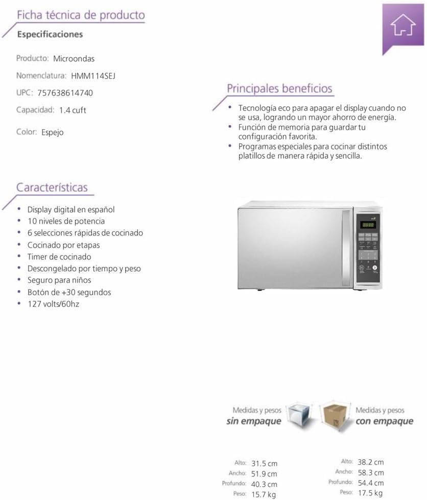 Horno Microondas Mabe HMM114SEJ-2
