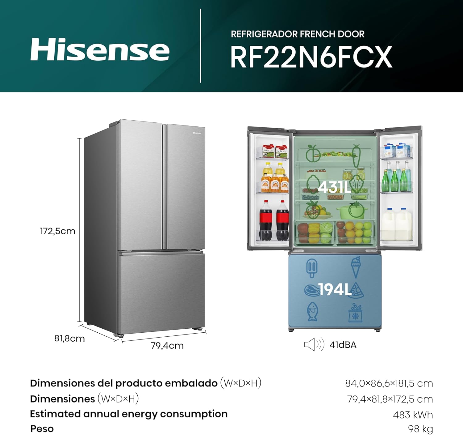 Refrigerador Hisense RF22N6FCX-2